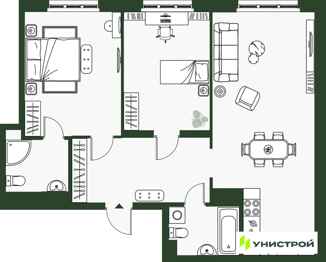 Планировка 2-комн. квартира, 78.57 м² ЖК «Парковый квартал 2.0»