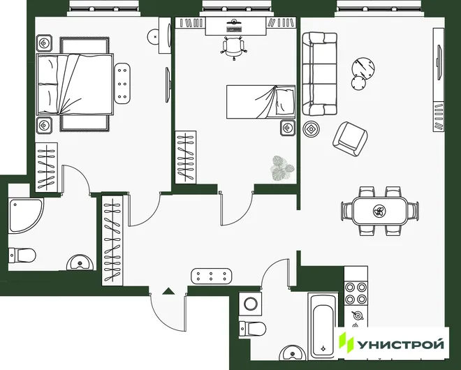 Планировка 2-комн. квартира, 78.57 м² ЖК «Парковый квартал 2.0» Планировка 2-комн. квартира, 78.57 м² ЖК «Парковый квартал 2.0»