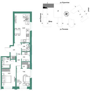 Планировка 2-комн. квартира, 67.85 м² ЖК «Остров-сад»