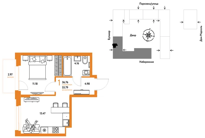 Планировка 1-комн. квартира, 36.76 м² ЖК «Европейский берег 2.0» Планировка 1-комн. квартира, 36.76 м² ЖК «Европейский берег 2.0»