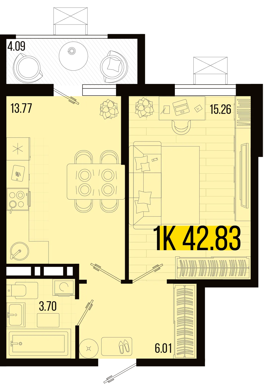Планировка 1-комн. квартира, 40.79 м² ЖК «Цветной бульвар»