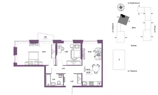 Планировка 3-комн. квартира, 66.56 м² ЖК «Уральский сад»