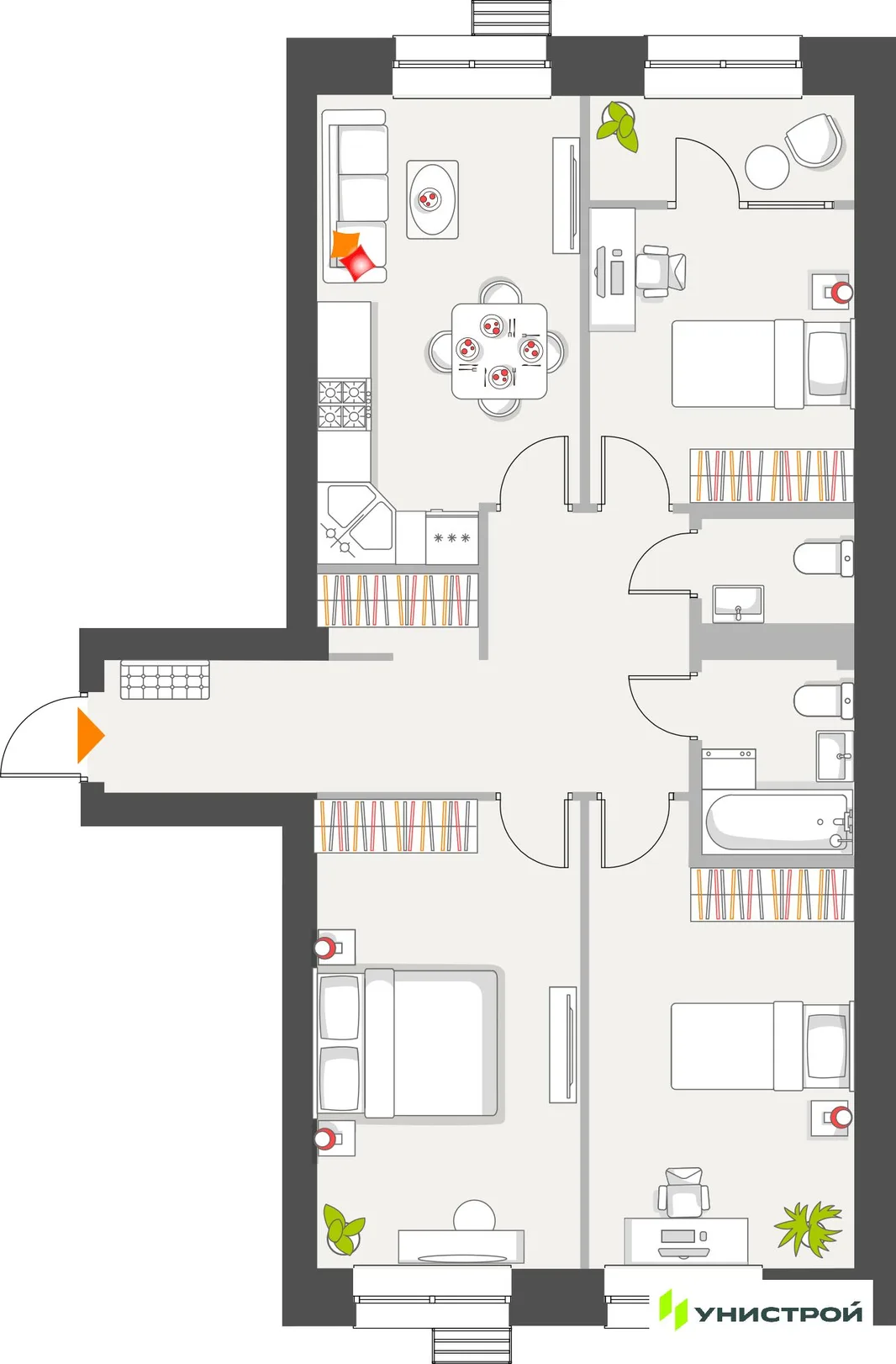 Планировка 3-комн. квартира, 80.98 м² ЖК «Атмосфера»