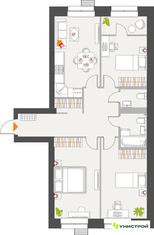 Планировка 3-комн. квартира, 80.98 м² ЖК «Атмосфера»