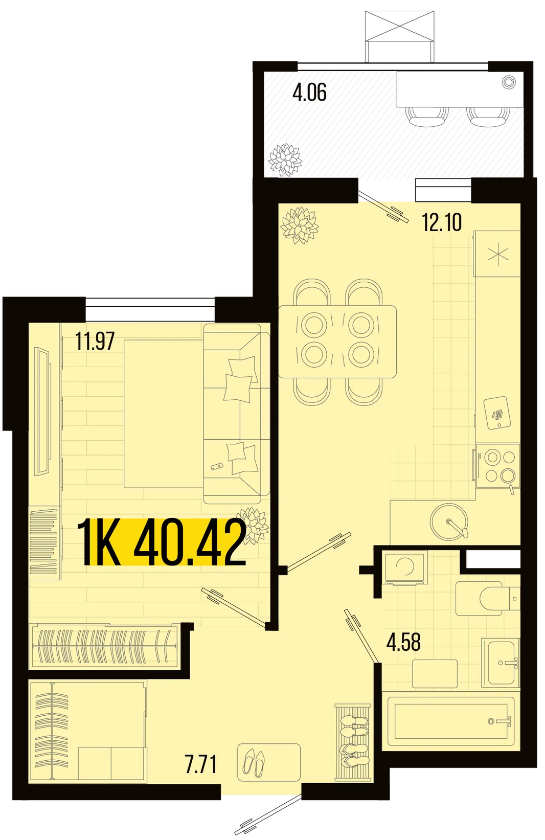 Планировка 1-комн. квартира, 38.39 м² ЖК «Цветной бульвар»