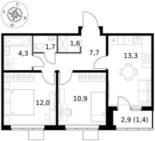 Квартира 2-комн. квартира, 52.9 м² ЖК «1-й Ясеневский» Фото 1 Квартира 2-комн. квартира, 52.9 м² ЖК «1-й Ясеневский» Фото 1