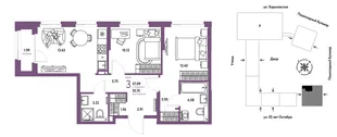 Планировка 3-комн. квартира, 57.09 м² ЖК «Сердце Сибири»