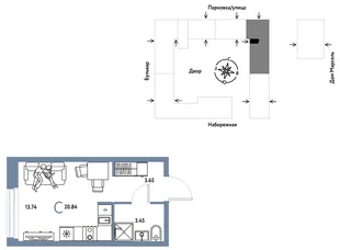 Планировка Студия, 20.84 м² ЖК «Европейский берег 2.0»