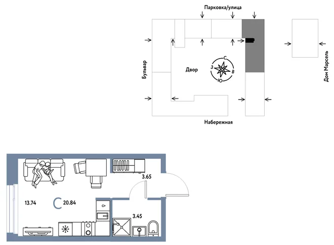 Планировка Студия, 20.84 м² ЖК «Европейский берег 2.0» Планировка Студия, 20.84 м² ЖК «Европейский берег 2.0»