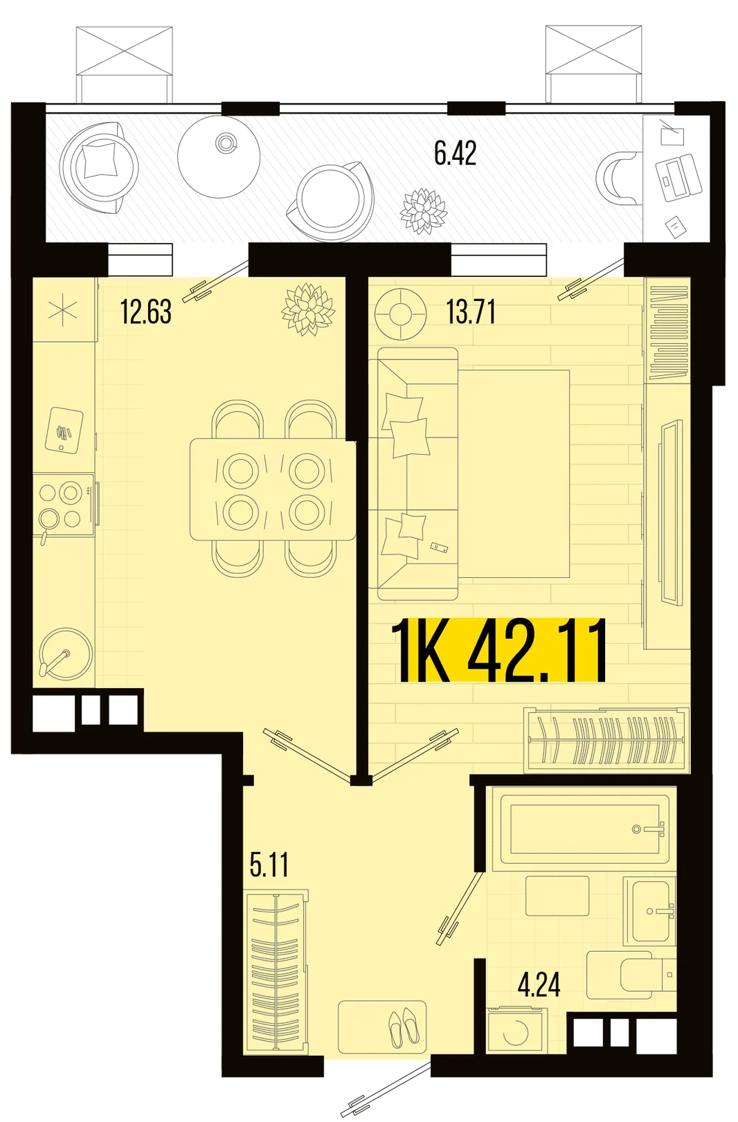 Планировка 1-комн. квартира, 38.9 м² ЖК «Цветной бульвар»