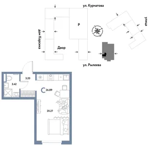 Планировка Студия, 26.89 м² ЖК «Остров-сад»