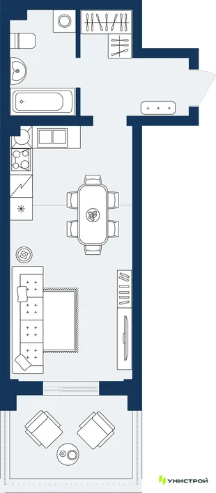 Планировка 1-комн. квартира, 35.24 м² ЖК «ГРАНД БЕРЕГ»