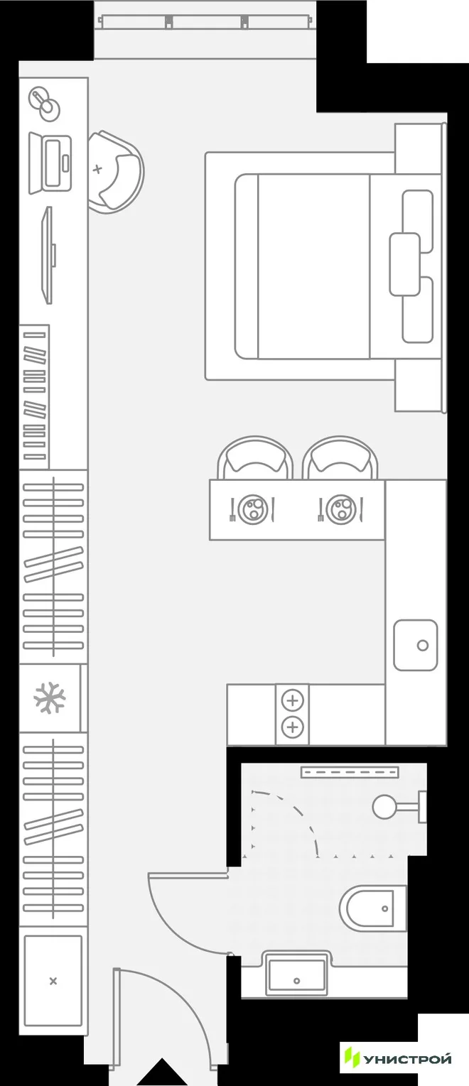 Планировка 1-комн. квартира, 28.24 м² ЖК «YES Горки»
