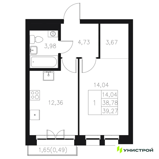 Планировка 1-комн. квартира, 39.27 м² ЖК «Statum» Планировка 1-комн. квартира, 39.27 м² ЖК «Statum»