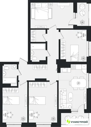 Планировка 1-комн. квартира, 44.44 м² ЖК «Уникум на Ленинском»