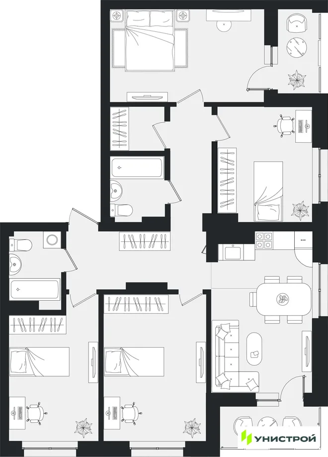 Планировка 1-комн. квартира, 44.44 м² ЖК «Уникум на Ленинском» Планировка 1-комн. квартира, 44.44 м² ЖК «Уникум на Ленинском»
