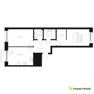 Планировка 2-комн. квартира, 63.46 м² ЖК «Statum»