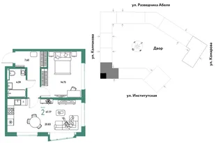 Планировка 2-комн. квартира, 47.77 м² ЖК «Страна.Парковая»