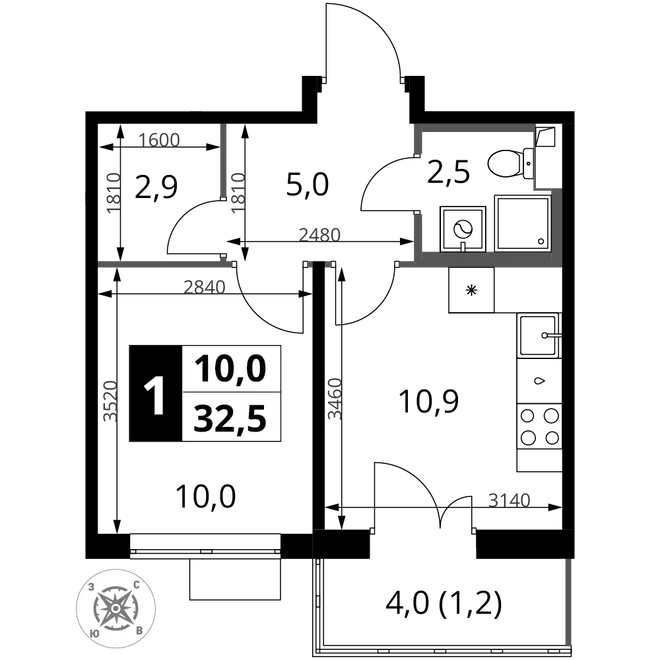 Планировка 1-комн. квартира, 32.5 м² ЖК «1-й Шереметьевский» Планировка 1-комн. квартира, 32.5 м² ЖК «1-й Шереметьевский»