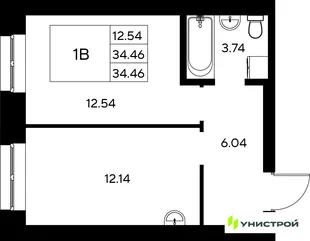 Планировка 1-комн. квартира, 34.46 м² ЖК «Царёво City»