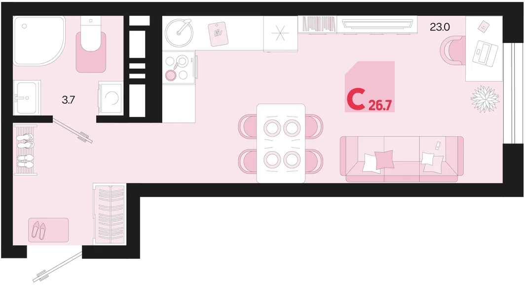 Планировка Студия, 26.7 м² ЖК «Первое место»