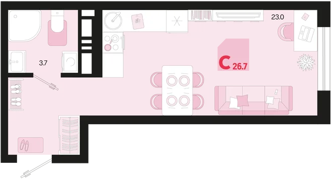 Планировка Студия, 26.7 м² ЖК «Первое место» Планировка Студия, 26.7 м² ЖК «Первое место»