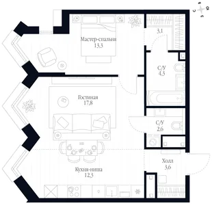 Квартира 2-комн. квартира, 57 м² ЖК «Фордевинд» Фото 1 Квартира 2-комн. квартира, 57 м² ЖК «Фордевинд» Фото 1