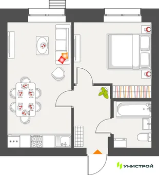 Планировка 1-комн. квартира, 39.99 м² ЖК «Атмосфера»
