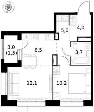 Квартира 2-комн. квартира, 45 м² ЖК «1-й Саларьевский» Фото 1 Квартира 2-комн. квартира, 45 м² ЖК «1-й Саларьевский» Фото 1