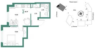 Планировка 2-комн. квартира, 38.19 м² ЖК «Сибирский сад»