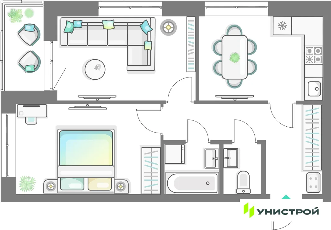 Планировка 2-комн. квартира, 51.75 м² ЖК «Лето»