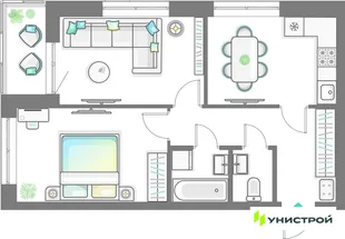 Планировка 2-комн. квартира, 51.75 м² ЖК «Лето»