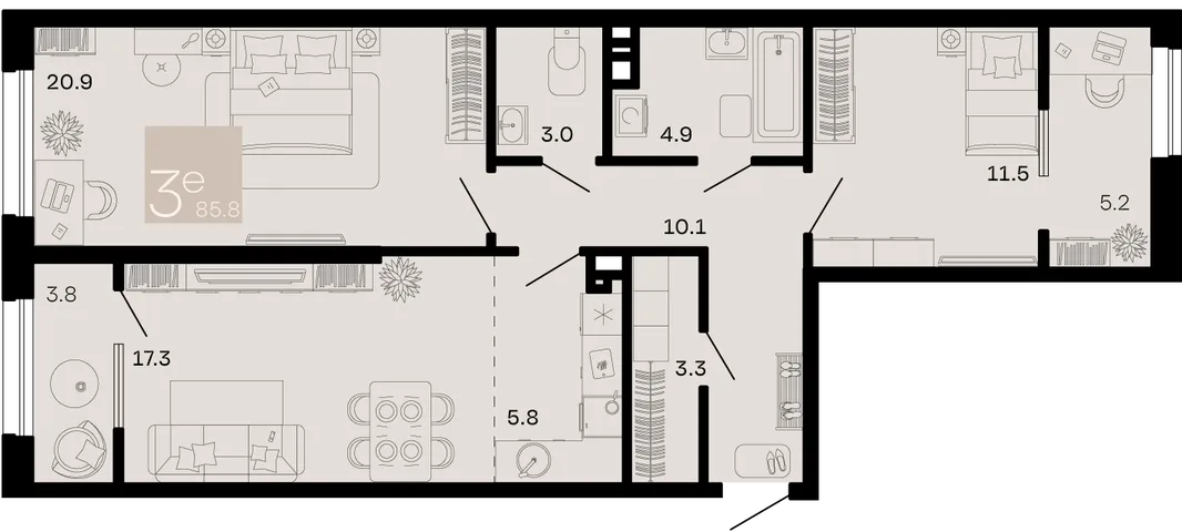 Планировка 3-комн. квартира, 85.8 м² ЖК «Хозяин морей»