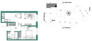 Планировка 2-комн. квартира, 39.39 м² ЖК «Остров-сад»
