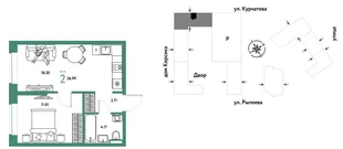 Планировка 2-комн. квартира, 36.99 м² ЖК «Остров-сад»
