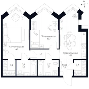 Квартира 2-комн. квартира, 64 м² ЖК «Фордевинд» Фото 1