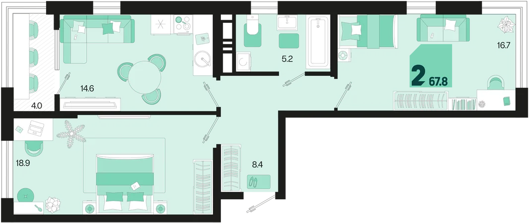 Планировка 2-комн. квартира, 67.8 м² ЖК «Первое место»
