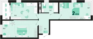 Планировка 2-комн. квартира, 67.8 м² ЖК «Первое место»