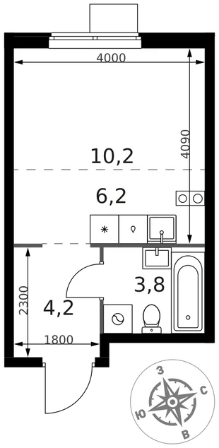 Планировка Студия, 24.4 м² ЖК «1-й Химкинский»