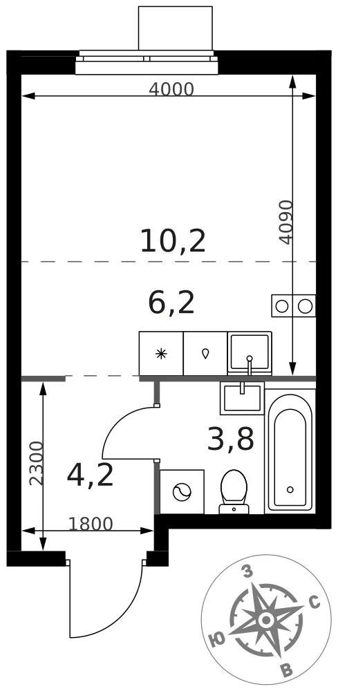 Планировка Студия, 24.4 м² ЖК «1-й Химкинский» Планировка Студия, 24.4 м² ЖК «1-й Химкинский»