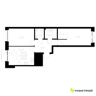 Планировка 2-комн. квартира, 63.49 м² ЖК «Statum»