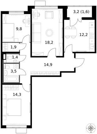 Квартира 3-комн. квартира, 77.8 м² ЖК «1-й Саларьевский» Фото 1 Квартира 3-комн. квартира, 77.8 м² ЖК «1-й Саларьевский» Фото 1