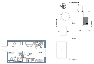 Планировка Студия, 22.73 м² ЖК «Уральский сад»