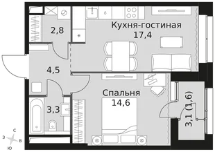 Квартира 1-комн. квартира, 44.2 м² ЖК «Sky Garden» Фото 1 Квартира 1-комн. квартира, 44.2 м² ЖК «Sky Garden» Фото 1