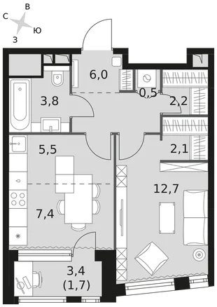 Квартира 1-комн. квартира, 41.9 м² ЖК «Rotterdam» Фото 1 Квартира 1-комн. квартира, 41.9 м² ЖК «Rotterdam» Фото 1