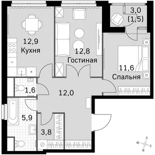 Квартира 2-комн. квартира, 61.1 м² ЖК «Sky Garden» Фото 1 Квартира 2-комн. квартира, 61.1 м² ЖК «Sky Garden» Фото 1