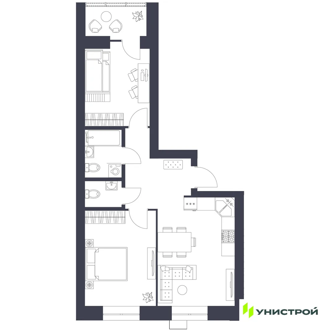 Планировка 2-комн. квартира, 58.33 м² ЖК «Царёво City»
