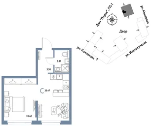 Планировка Студия, 35.47 м² ЖК «Страна.Парковая»