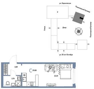 Планировка Студия, 29.88 м² ЖК «Сердце Сибири»