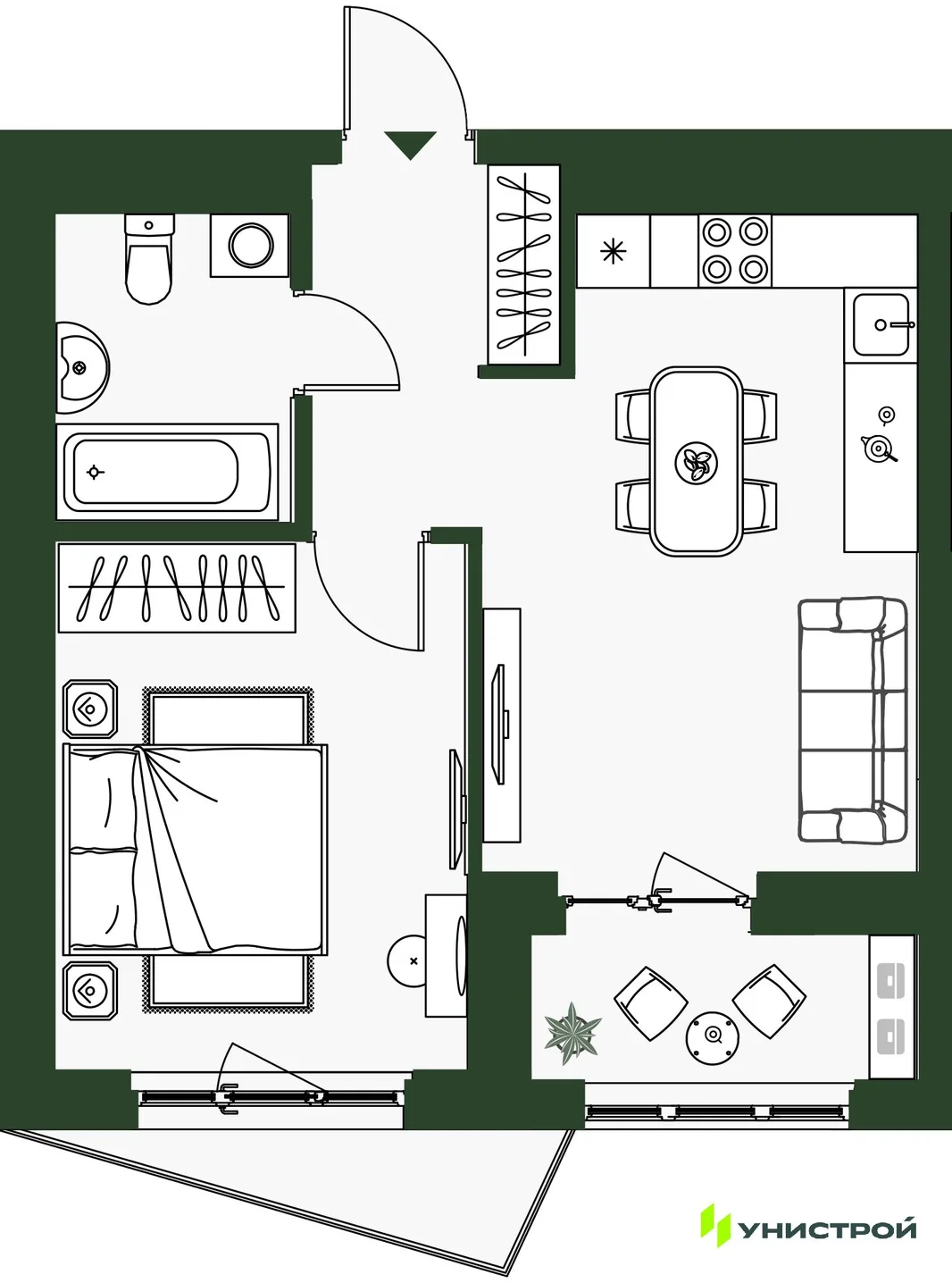 Планировка 1-комн. квартира, 36.75 м² ЖК «Парковый квартал 2.0»
